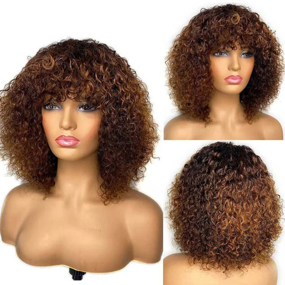 Brown color Curly Bob Cut Human Hair