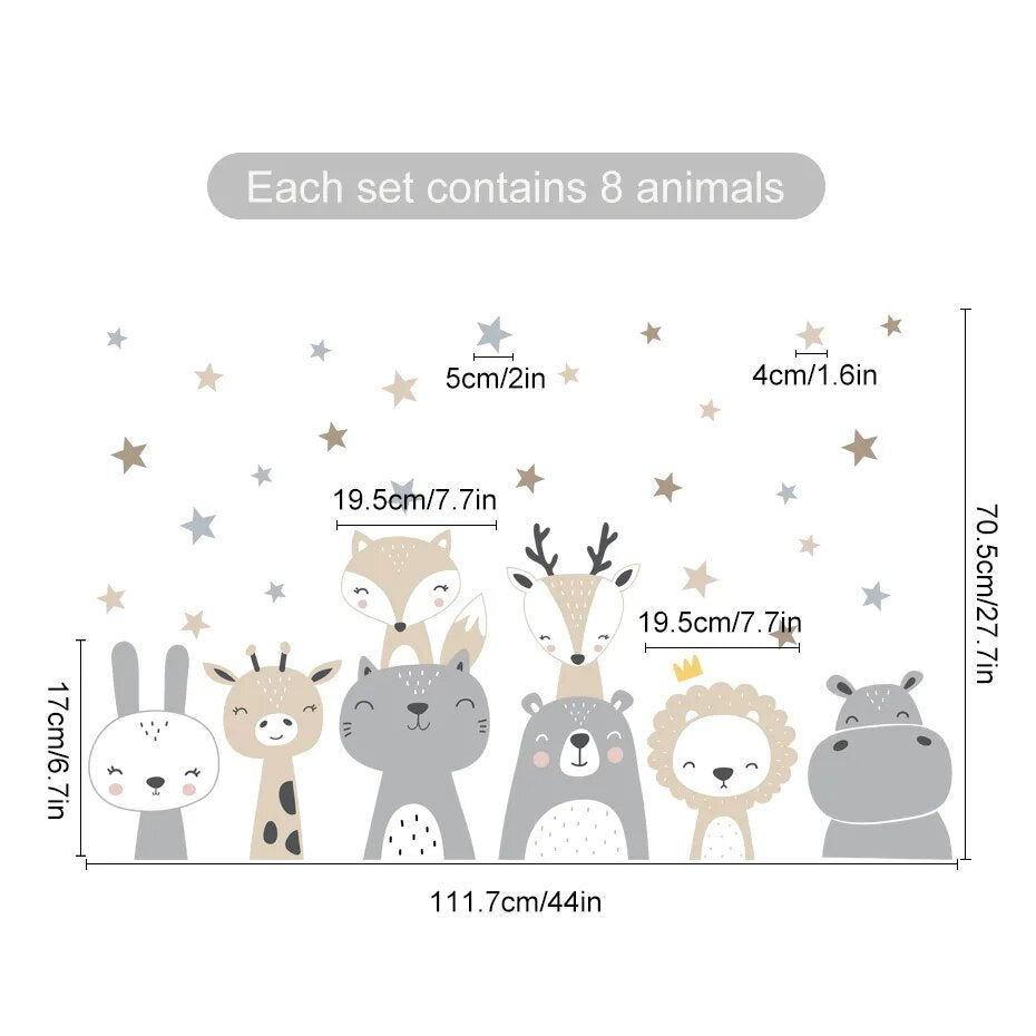 Cartoon Animals Stars Wall Sticker