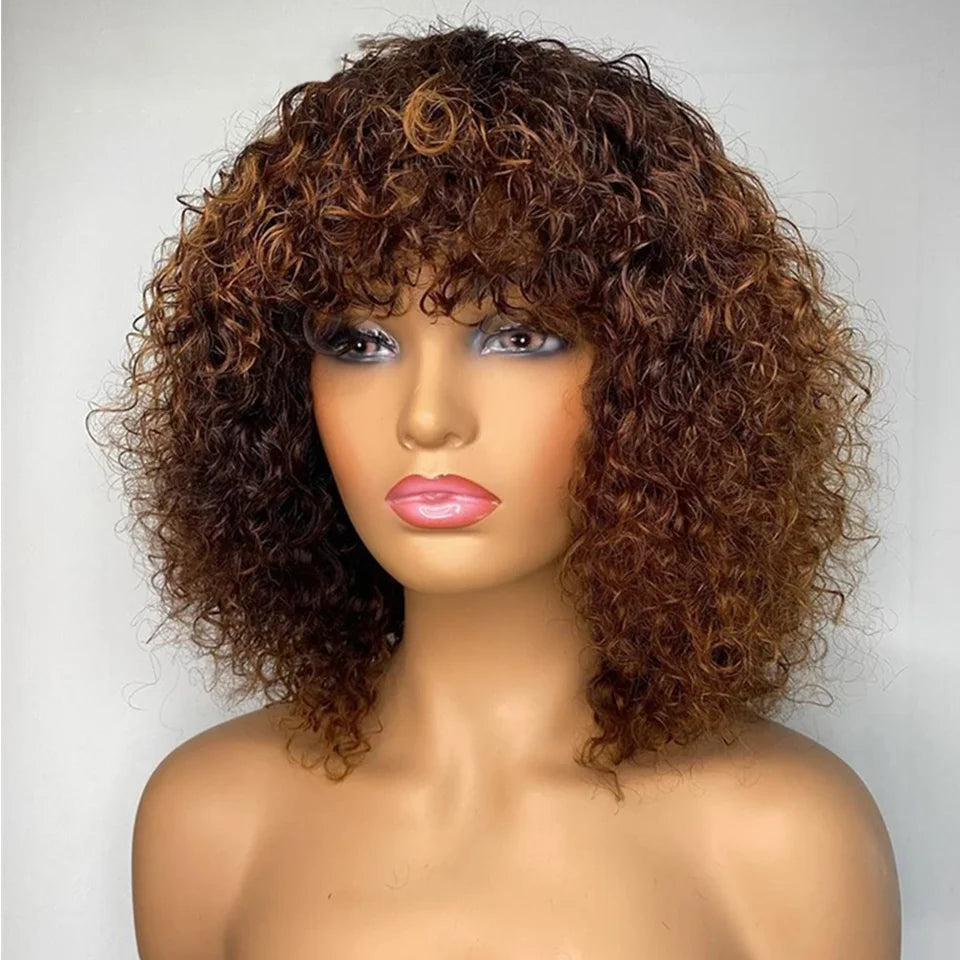 Brown color Curly Bob Cut Human Hair